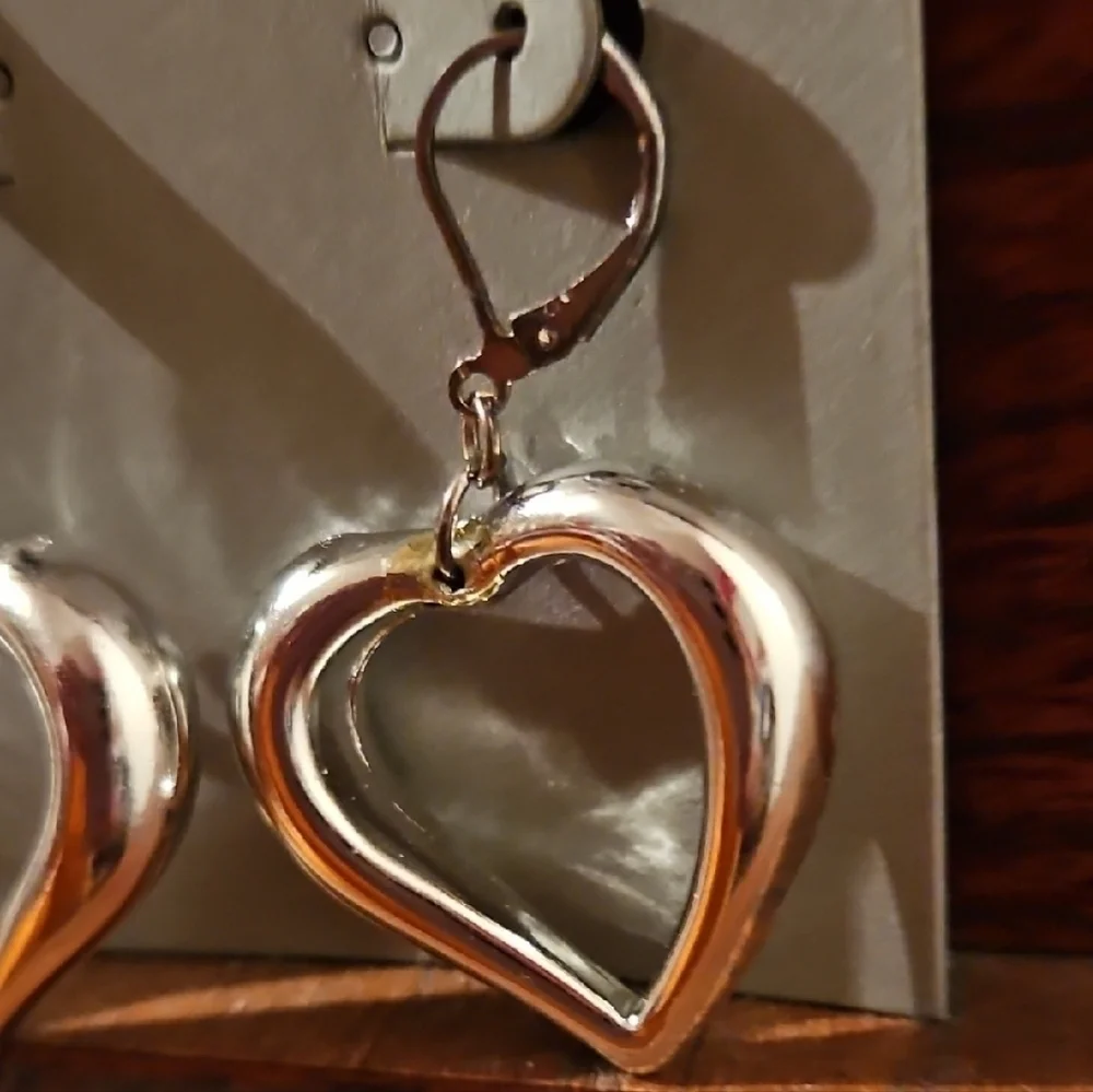 Silver Tone Heart Hoop Earrings, Nickel Free, NWT